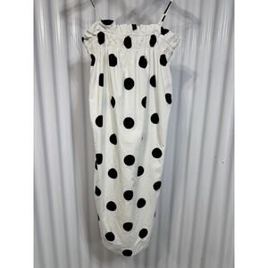Moodie Patio Float Dress Black & White Polka Dot Size SM Ruffle Pockets Smocking